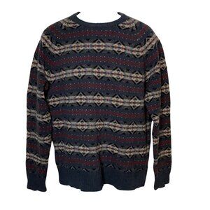 J. Crew Men's Crewneck Sweater - Navy and Cream Pattern